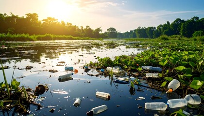 Polluted river landscape