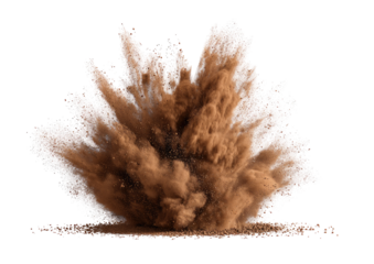 Explosive brown dust cloud erupts from a surface