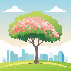 Vector watercolor blooming flower tree side view isolated for landscape and architecture drawing, elements for environment and garden,botanical elements for section in spring ,Sakura .
