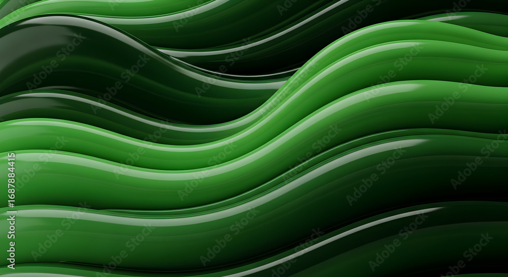 Aufkleber green waves abstract background texture smooth shiny flowing organic pattern design modern elegant n