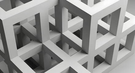 Abstract architecture geometric design structure construction cube pattern modern contemporary minimalist 3d rendering white gray lines shapes perspective art