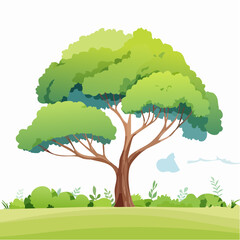 Vector watercolor of tree side view isolated on white background for landscape and architecture drawing, elements for environment and garden, painting botanical for secti
