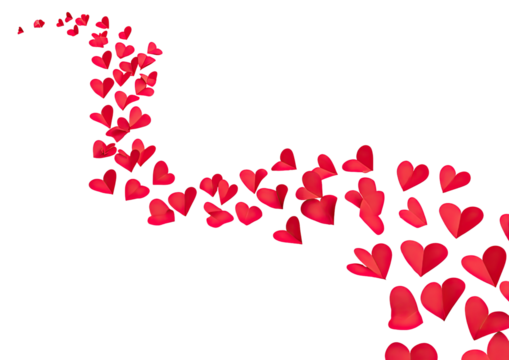 A swirling stream of small, red hearts against a black background.  The hearts are clustered together, forming a flowing, organic curve