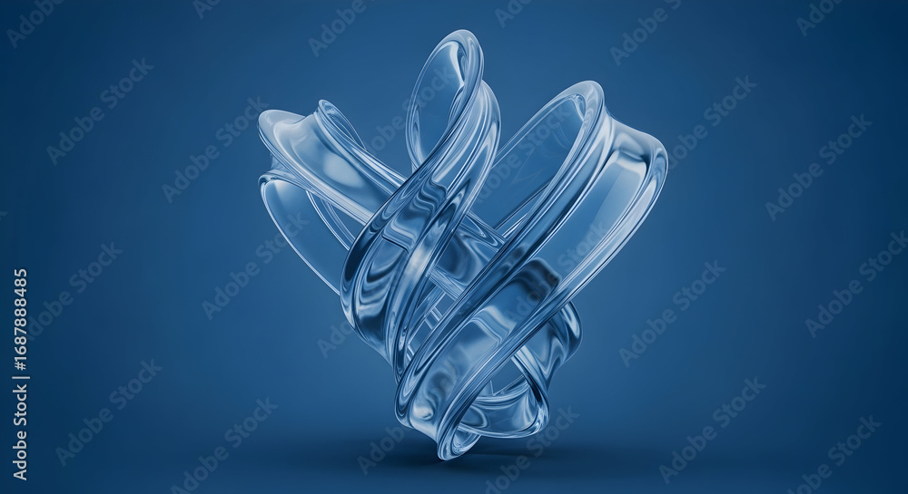 Poster abstract shape blue glass crystal modern art design curve swirl transparent texture background shiny