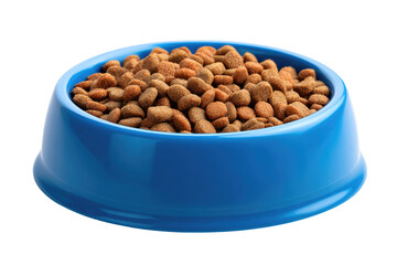 Blue bowl filled with dog food pellets