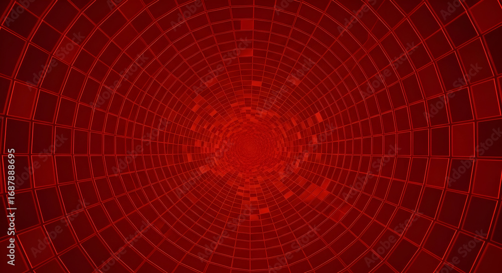 Aufkleber red tunnel abstract background perspective view grid pattern geometric design futuristic modern text
