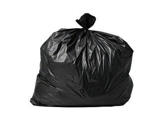 Full black plastic garbage bag against black background