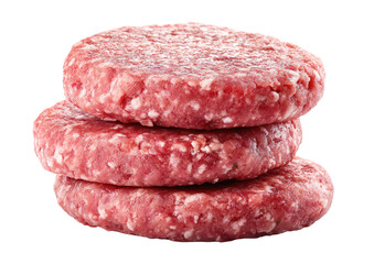 Three raw beef patties stacked (3)