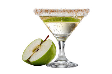 A crisp, refreshing martini garnished with spiced sugar rim. A green apple slice sits beside the drink