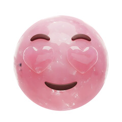 3D Crystal Heart Eyes Emoji &ndash; Translucent Pink Quartz Love Face Isolated on White