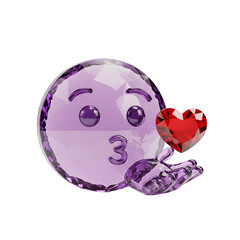 Amethyst Crystal 3D Kiss Emoji &ndash; Glossy Purple Face with Ruby Heart Detail