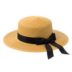 Straw Hat with Black Ribbon: Summer Fashion Accessory with Transparent Background
