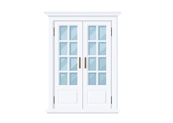 Obraz premium White double doors with glass panes. Detailed illustration of a classic style exterior door
