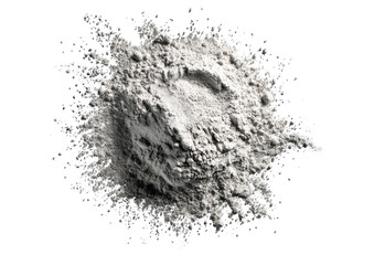 A pile of light gray powder, scattered
