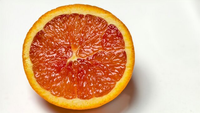 Slice of Orange fruit on the white background and some space around. Shot in macro and so detail
