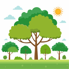 Collection of green tree side view isolated on white background for landscape and architecture layout drawing, elements for environment and garden