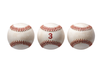 Three baseballs, each with the number "3" prominently displayed