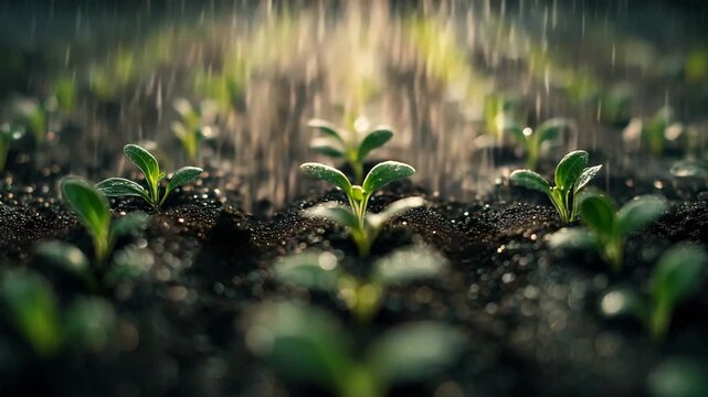 ホウレンソウが鮮やかに並ぶ春の畝を細部まで俯瞰図