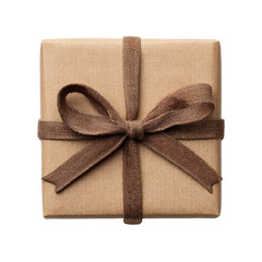 Square kraft paper gift box, tied with a brown ribbon bow