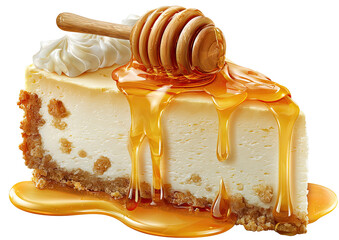 A slice of creamy cheesecake drizzled with honey (1)