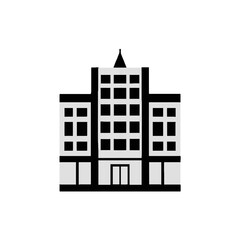 Obraz premium Vector art of simple black and white icon of a modern building with multiple windows and a small spire on top