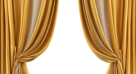 Golden theater curtains open, revealing black void