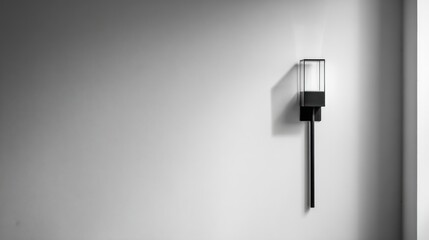 Minimalist shot of wall sconce casting shadows on blank textured wall in grayscale