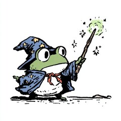 Charming Frog in Wizard Costume Casting Magic with a Sparkling Wand