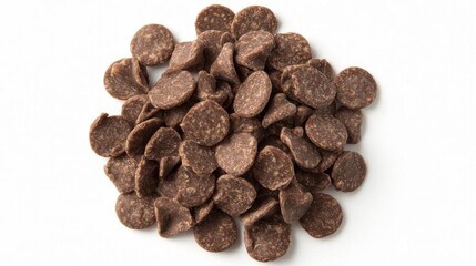 Obraz premium Pile of Chocolate Chips on White Background for Delicious Baking Treats