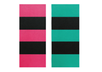 Two vertical panels of horizontal stripes.  Pink and teal, black stripes