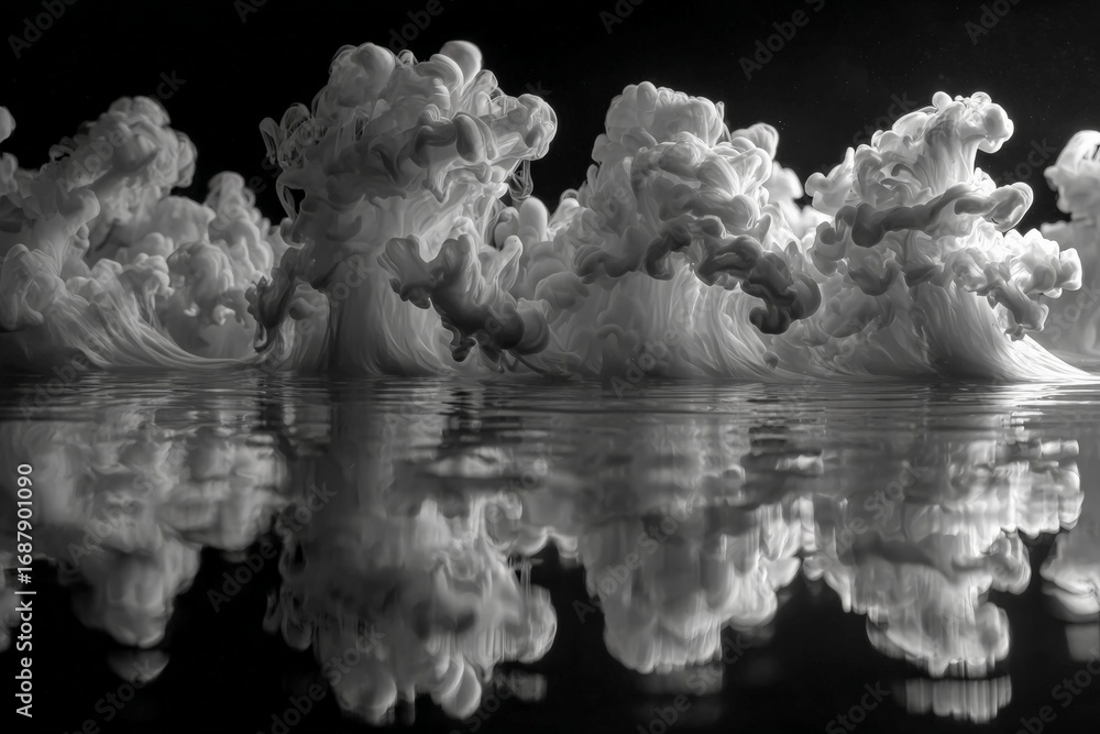 Aufkleber swirling white clouds reflected in calm water at twilight creating a mesmerizing natural pattern