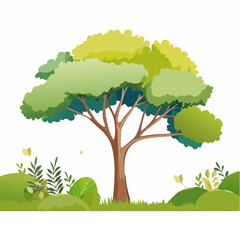 Vector of watercolor tree side view isolated on white background for landscape and architecture layout drawing, elements for environment and garden