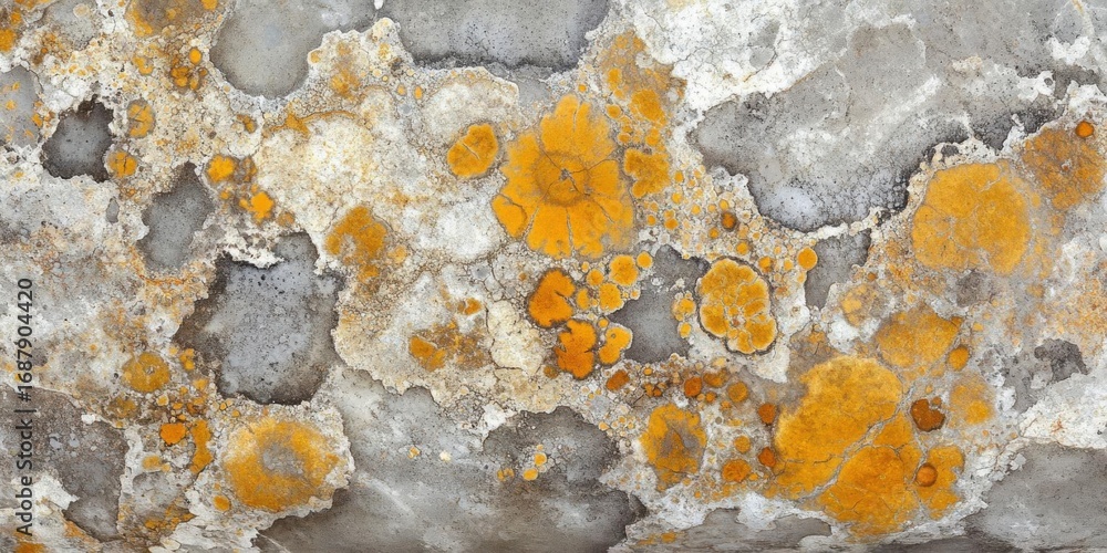 Poster explore texture and color of lichen on aged concrete surface with rough design