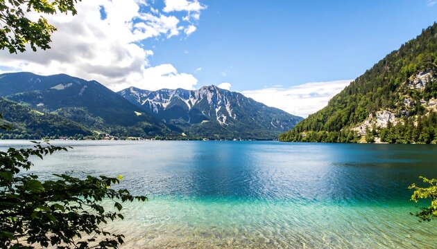Scenic alpine lake with mountains
