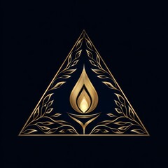 Elegant golden flame within a decorative triangular frame design