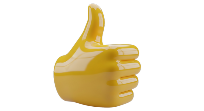 Yellow Thumbs Up Hand Gesture on Transparent Background Approval Icon