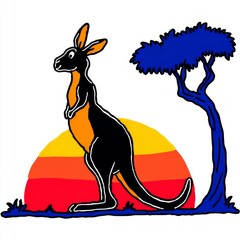 Vibrant Kangaroo Silhouette Against Colorful Sunrise Landscape