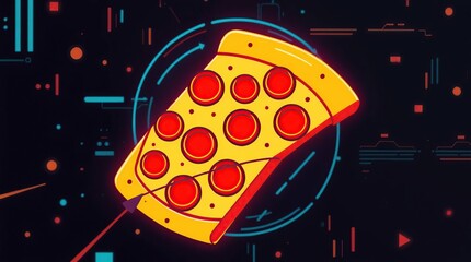 Retro Pizza Slice with Tech Background.