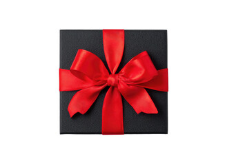 A black gift box with a vibrant red ribbon and bow (1)