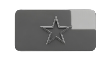 Silver rectangular badge with rounded corners featuring a star outline in the center.