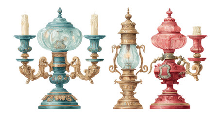 Vintage Decorative Lamps in Antique Styles with Colorful Glass and Details