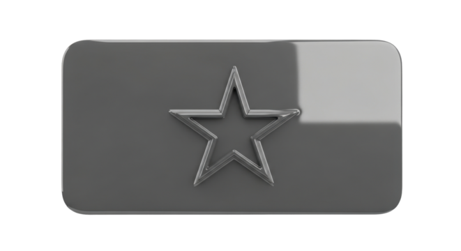 Silver rectangular badge with rounded corners featuring a star outline in the center.
