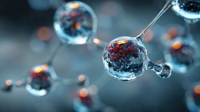 Complex Microscopic Structure with Glowing Red Inclusions, A Medical Research - Powered by Adobe