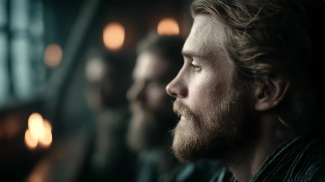 Contemplative Man's Figure Reflected in the Dim City Lights Outside the Window