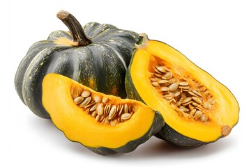 Fresh acorn squash with vibrant orange flesh and seeds, perfect for autumn recipes