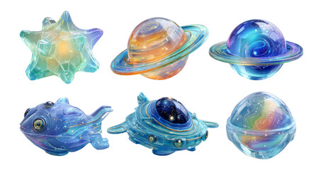 Colorful and Dreamy Translucent Objects with Cosmic Elements for Design