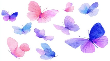 Abstract Watercolor Butterflies In Pastel Colors