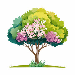 Vector watercolor blooming flower tree or forest side view isolated on white background for landscape and architecture drawing,elements for environment or and garden,shrub for section ,Set of floral
