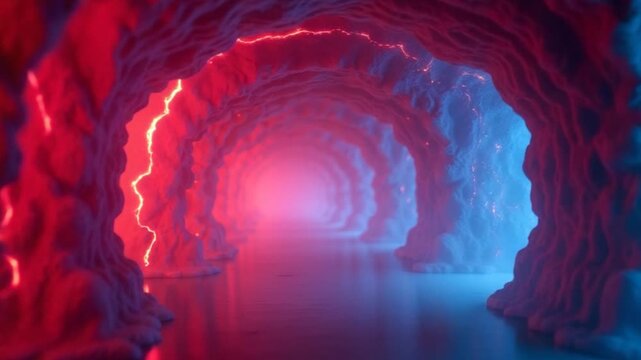 Red and light blue Sci-fi tunnel in universe VJ loop background
