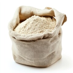 Isolated bags of natural grains and cereals like wheat, rice, and beans, in brown burlap sacks